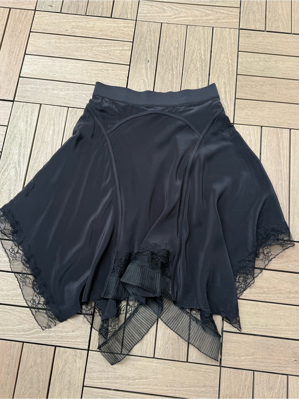 Y2K Armani Exchange black handkerchief uneven hem lace silk skirt